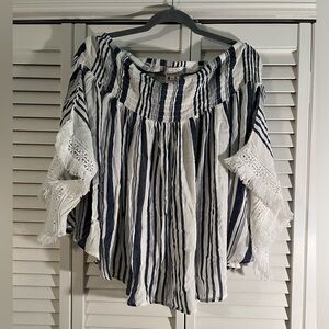 Mudpie Kristin Off Shoulder White & Blue, size- M/L